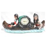 Indians in Canoe Chalkware Clock