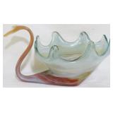 Vintage Art Glass Swan Bowl 7.5x13.5x9.5