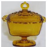 Amber Pedestal Lidded Candy Dish 7x7x5