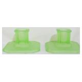 Pair Uranium Glass Candleholders 3"