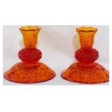 Fenton Amberina Daisy & Button Candleholders