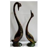Pair Irridescent Finish Ceramic Birds