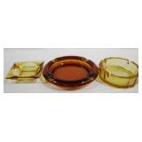 Lot of 3 Amber Glass Ashtrays