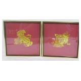 Pair Foil Chinese Foo Dog Frames 10.5 x 10.5