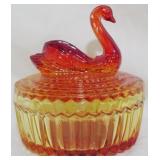 Jeanette Amberina Swan Powder Box 5x4.5"