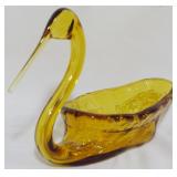 Amber Glass Art Glass Swan 6x9x3.5