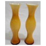 Pair of Amber Cased Art Glass Vases 10"