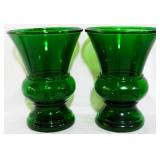 Pr Vintage Emerald Green Vases 10"