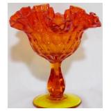Fenton Amberina Thumbprint Pedestal Candy 6x6"