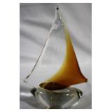 Art Glass Boat Paperweight - 7" tall
