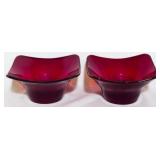 Pr Viking Ruby Glass Candleholders 2.5x5x5