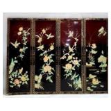 4 Panel Chinoiserie Asian Bird Lacquer Screen