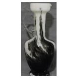 Black & White Opaline Art Glass Ewer 10"