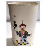 Vintage metal trash can with clown 18 x 11 x 8