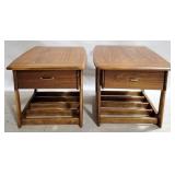 Pair Lane Walnut Sleigh Leg 1 Drawer Tables