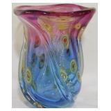 Murano Art Glass Pink and Blue Vase 9"
