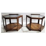 Pair Mid-Century Hexagonal Glass top Tables