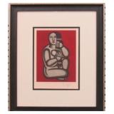 NUDE ON RED GICLEE BY F. LEDGER