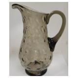 Grey Hand-Blown Glass Pitcher Thumbprint, Coin Dot