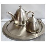3 Pc Teapot, Creamer & 12" Tray