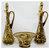 Vintage Overlay Decanters & Bowl Set