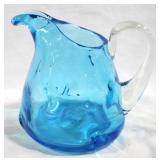 Electric Blue Art Glass Pitcher 6"