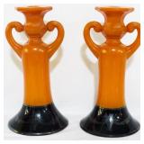 Vintage Pr Orange & Black Candleholders 10.5"