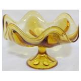 Viking Amber 6 Petal Compote 4.5x7"
