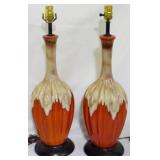 Pr Vintage MCM Ceramic Drip Glaze Lamps 26"