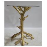 Gold painted tree design table, glass top
