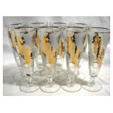 8 Vintage Frosted Gold Leaf Pilsner Glasses