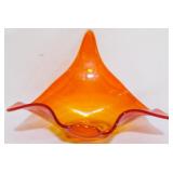 Vintage Tangerine Art Glass Bowl 9x10x8