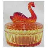 Jeanette Amberina Swan Powder Box 5x4.5"