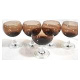 5 Fostoria Sphere Brown Wine Glasses 4.5"