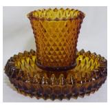 Indiana Amber Diamond Point Votive & dish