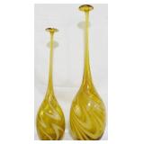Pair Art Glass 2 Tier Vases 24.5"