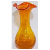 Blenko Orange Crackle Vase 7"