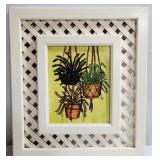 Ferns in Wood Lattice Frame
