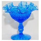 Fenton Daisy Button Blue Compote 6x5.5"