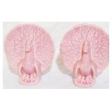 2 Pink Peacock Wall Pockets 6.5"