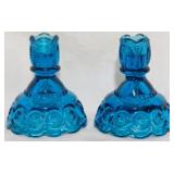 Pr LE Smith Moon & Star  Blue Candleholders 5"