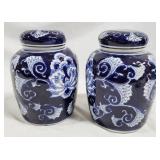 Pair blue & white 8" ginger jars