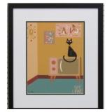CAT ON TV SIGNED GICLEE BY IVY LOWE