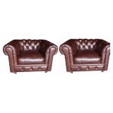 Pair LEA Leather Beaufort Chesterfield Chairs