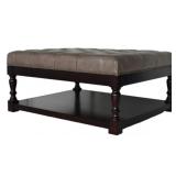 LEA Leather Tufted Shelf Cocktail, Mushroom Grey