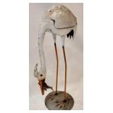 Metal Crane with Fish, 45"