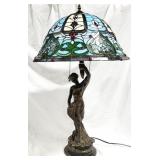 Figural base stained glass lamp - 34"