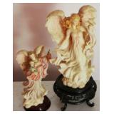 2 Angel Statues w/ Wood Bases