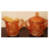 Carnival Glass Creamer and Sugar Set - 7" tall