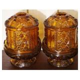 2 Amber Glass Fairy Lamps - 7" tall